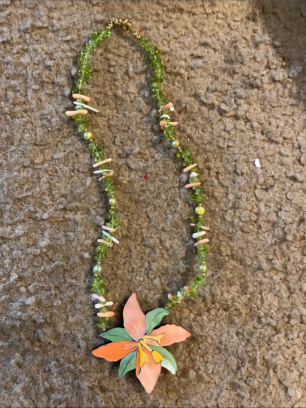 Lee Sands Green and Peach Floral Beaded Necklace - Women Jewelry Necklaces